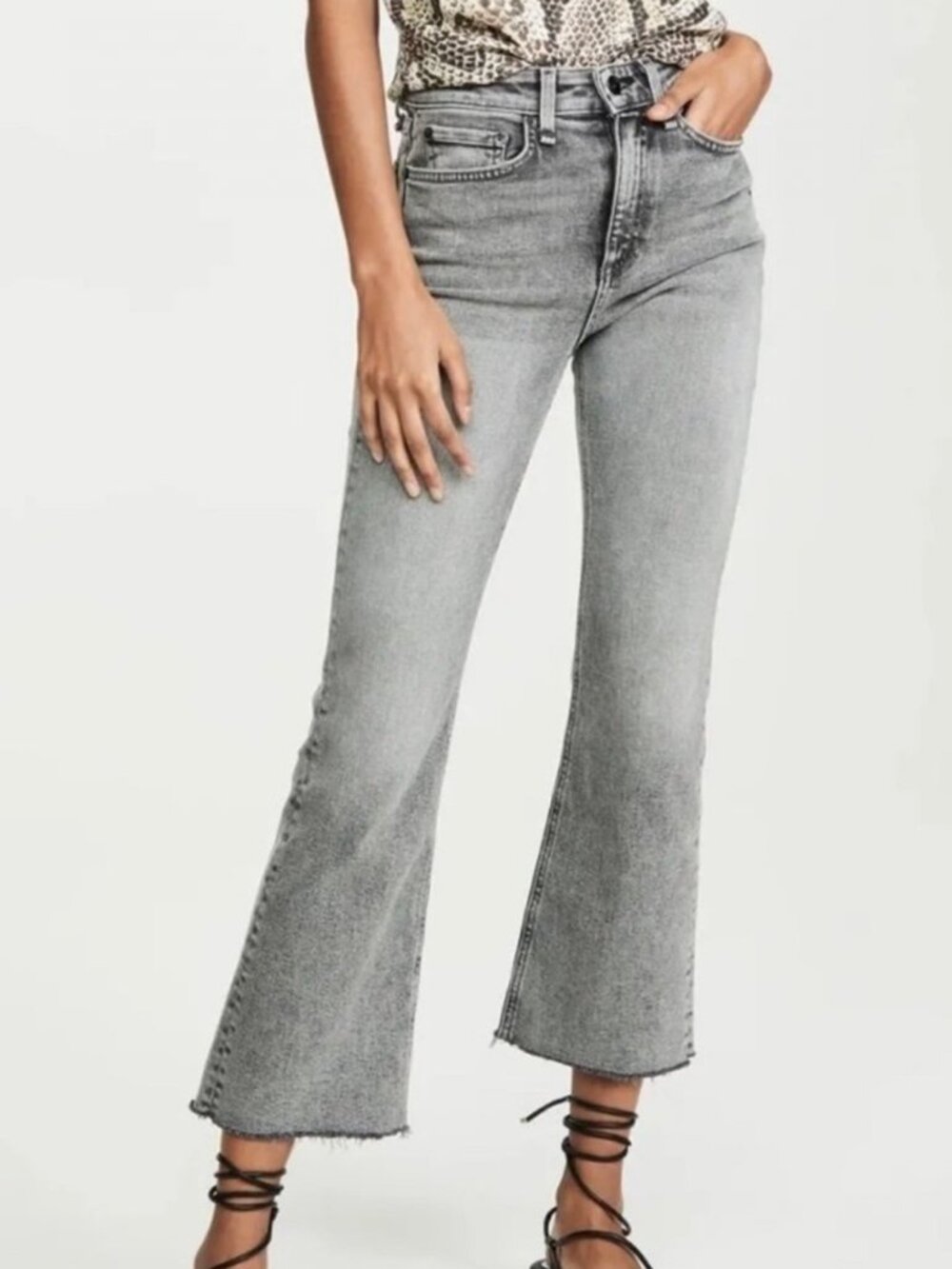 rag & bone Nina High Rise Ankle Flare 27 Raw Hem Broderick Gray Wash - Picture 13 of 13